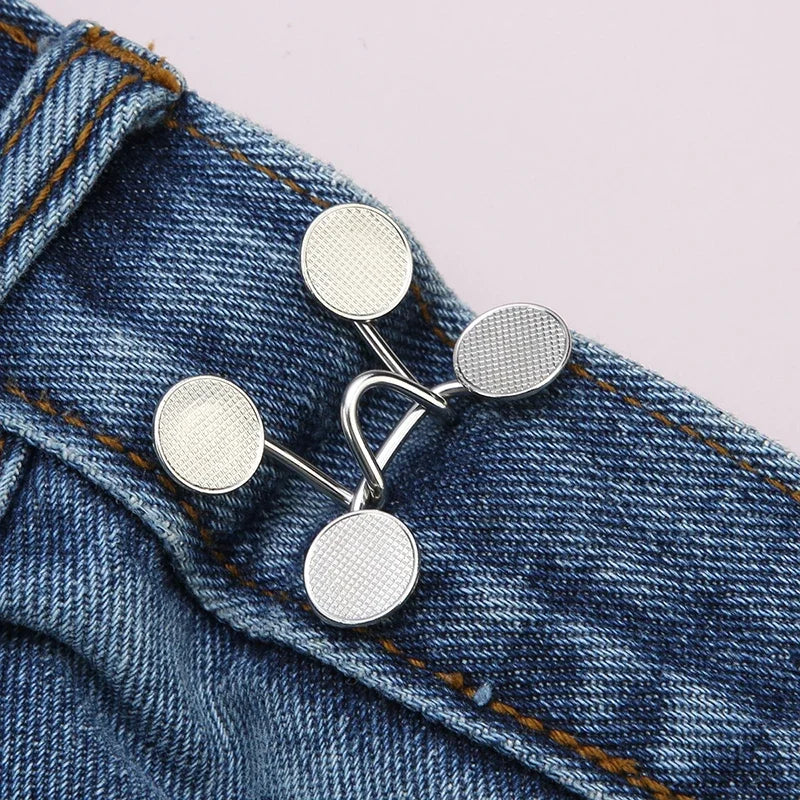 Adjustable Metal Jeans Waist Buckle – No-Drill Snap Fastener Set Clothing Snap Fastener Babs silvery