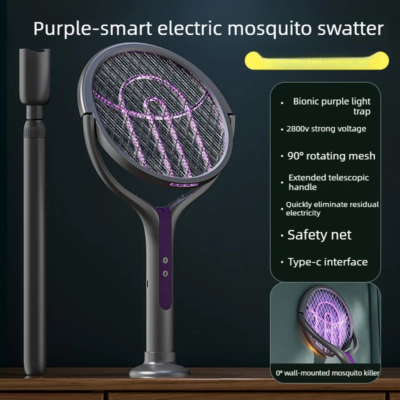 2-in-1 Electric Mosquito Swatter with LED Lamp | USB Rechargeable Electric Bug Zapper Babs Purple-1PC