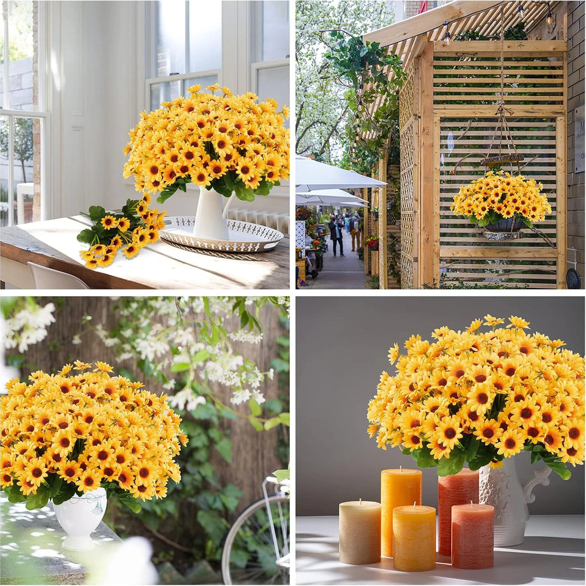 4-Pack Artificial Daisy Bouquets – 22 Heads Silk Flowers Décor Artificial Flower Bouquet Babs