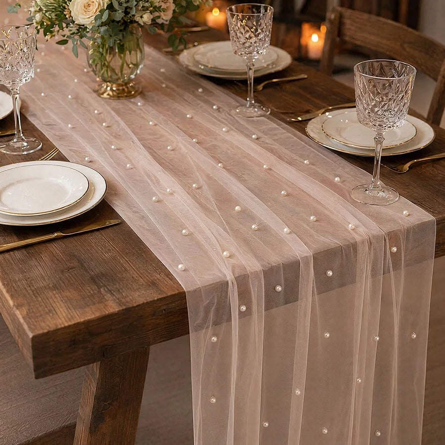 Pearl Tulle Table Runner 80×300cm – Wedding & Party Décor Table Runner Babs