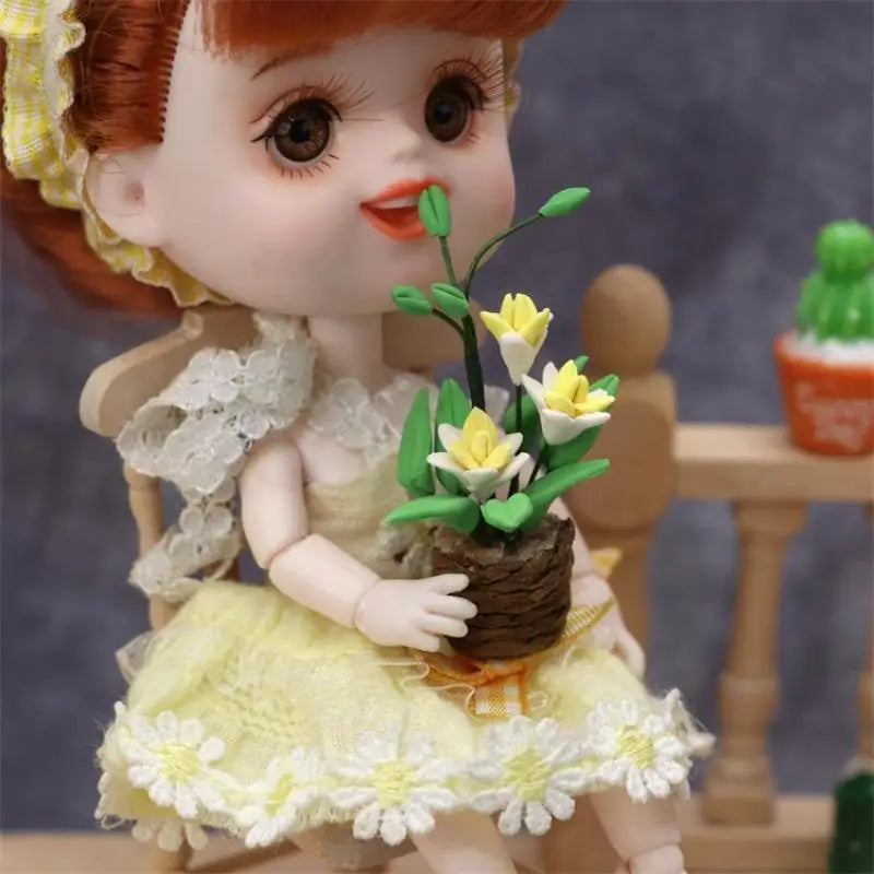 1:12 Miniature Potted Yellow Flowers – Clay Dollhouse Decor Dollhouse Miniature Babs