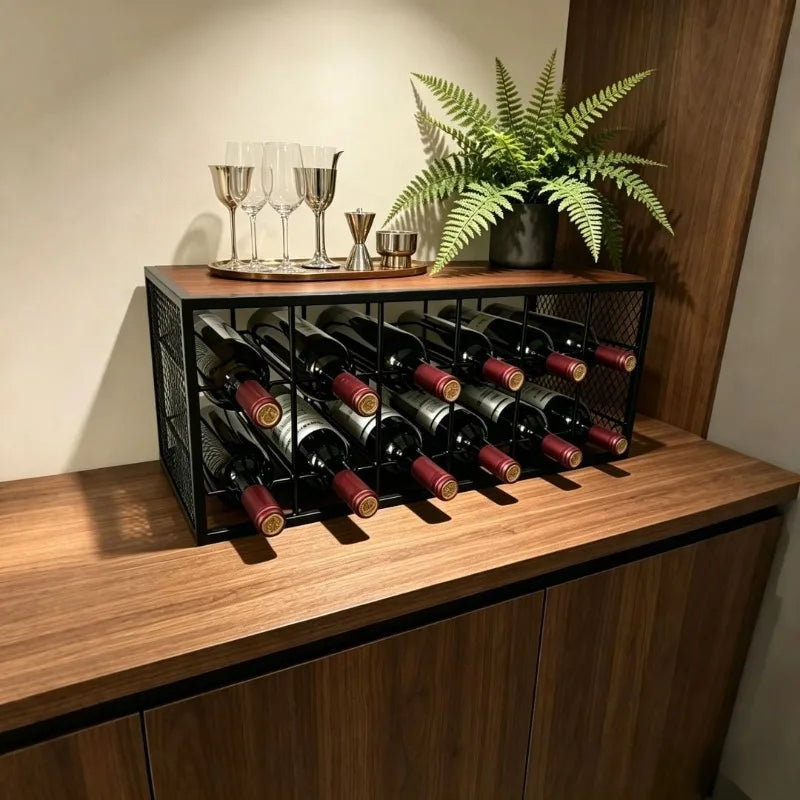 Luxury Vertical Metal Wine Rack – Modern Black Grid Holder Wine Rack Babs