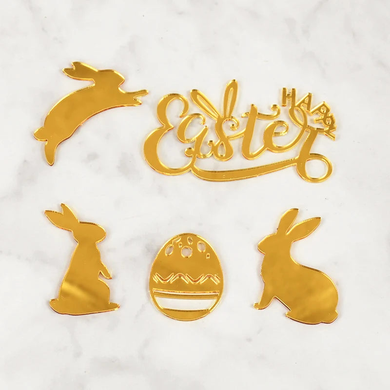 5Pcs Easter Bunny Gold Acrylic Cupcake Toppers – Party Decor Cupcake Toppers Babs