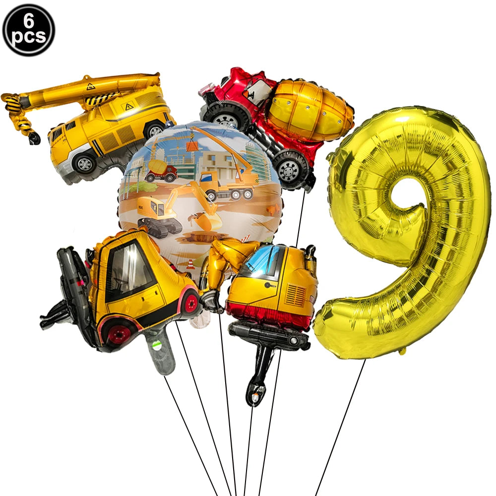 Construction Party Balloons – Excavator Dump Truck Boys Decor Party Balloons Babs Gold As pictures show