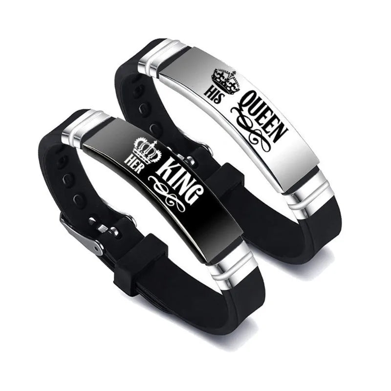 King & Queen Crown Couple Charm Bracelets – Stainless Steel Set Couple Charm Bracelets Babs
