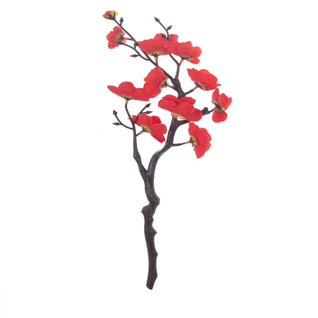Silk Plum Blossom Peach Branch Artificial Flowers – Spring Decor Artificial Flower Branch Babs Red 3 pcs