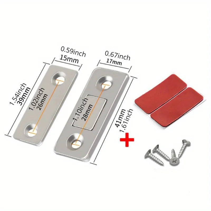 4Pc Ultra-Thin Magnetic Cabinet Door Catch Latch | Steel Closer Magnetic Cabinet Latch Babs Silver
