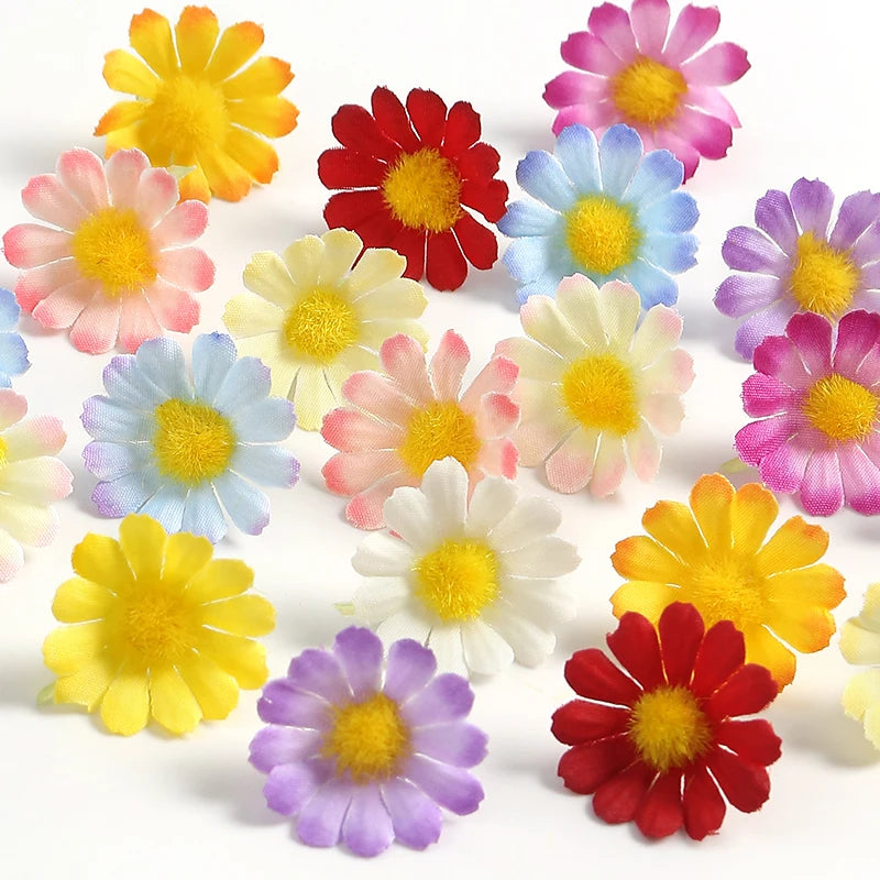 50/100Pcs Mini Artificial Silk Daisy Flower Heads – DIY Decor Artificial Silk Flowers Babs