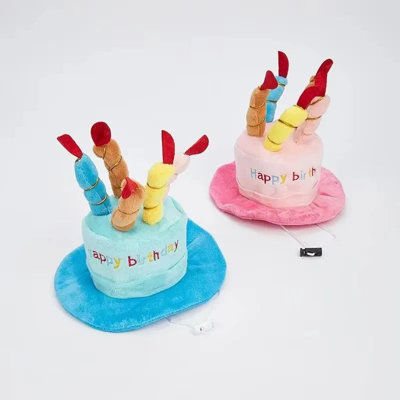 Dog & Cat Birthday Cake Hat – Cute Plush Pet Party Headwear Pet Party Hat Babs