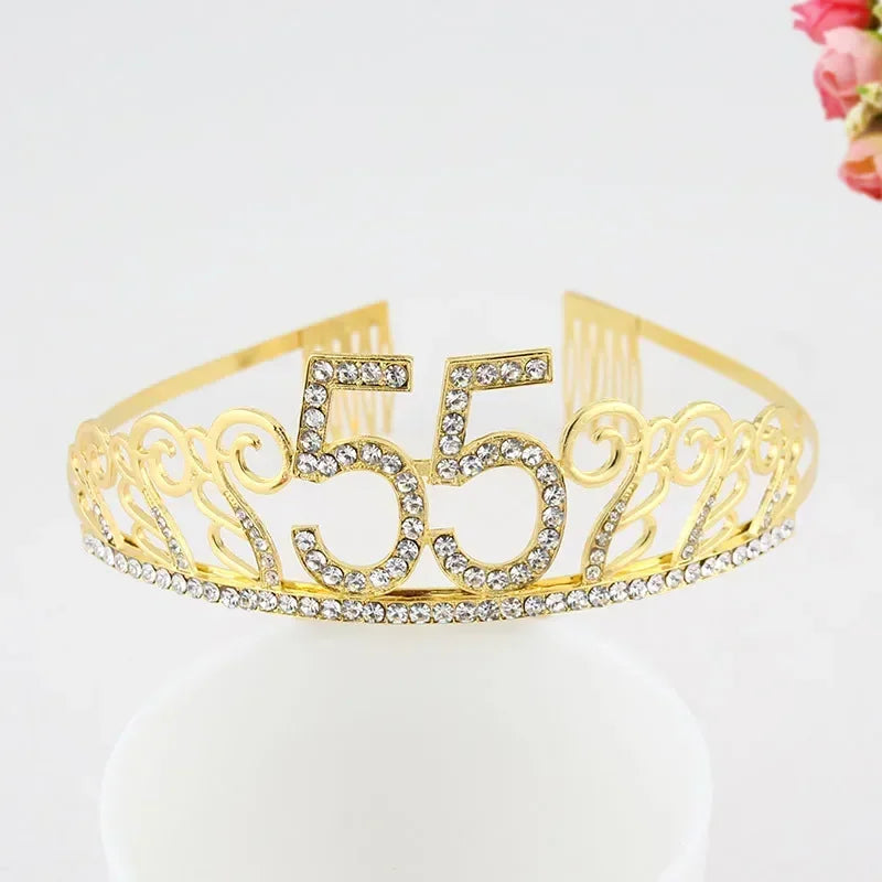 Rose Gold Satin Sash & Crystal Crown Tiara Set – Birthday Party