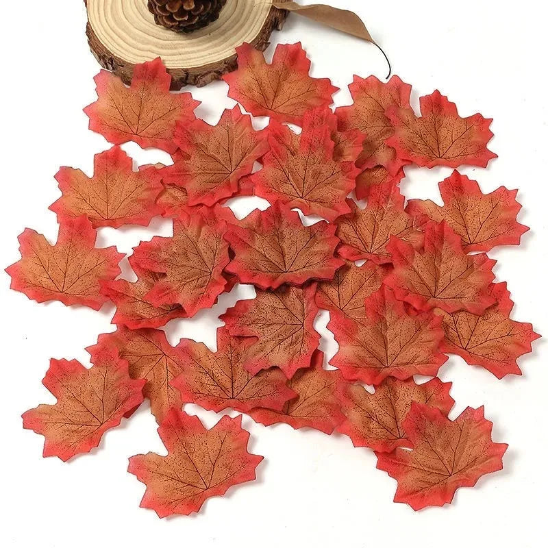 Artificial Silk Maple Leaves 50/100Pcs – Fall Party Decor Artificial Fall Leaves Babs Light Brown 50Pcs