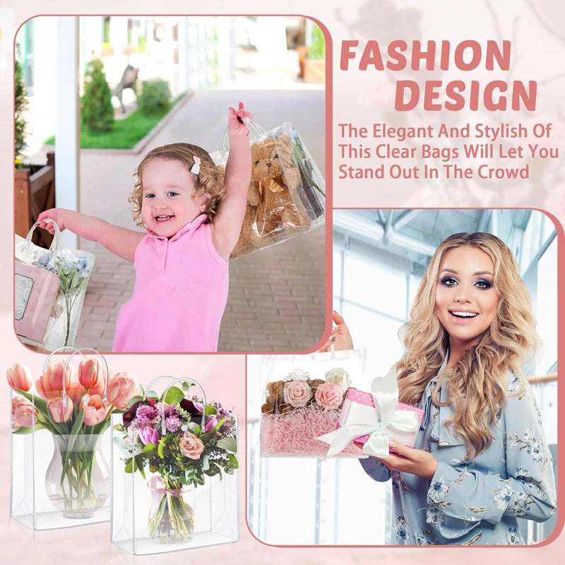 Clear PVC Gift Bags with Handle – Party & Wedding Favors 5/10Pcs Clear Gift Bags Babs
