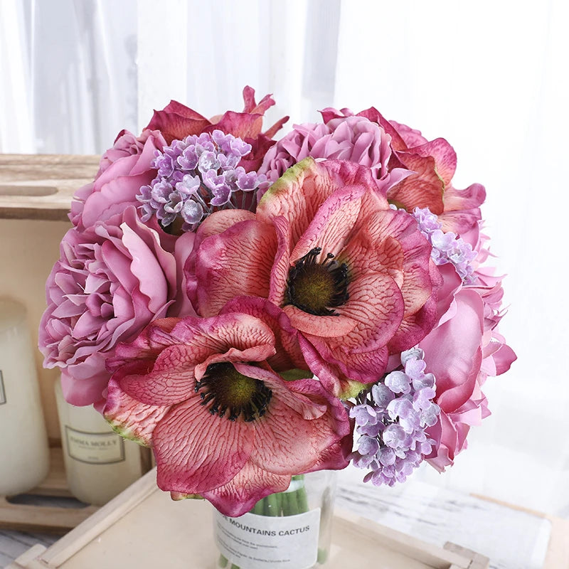 Silk Peony & Poppy Artificial Flower Bouquet | Home & Wedding Artificial Flower Bouquet Babs