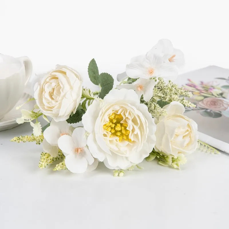 Silk Peony Hydrangea Artificial Flowers – Wedding & Home Décor Artificial Flowers Babs (WHITE) 2 pcs