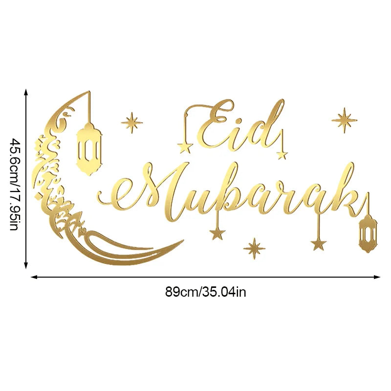 Eid Mubarak Gold Acrylic Mirror Wall Decal – Ramadan 2026 Acrylic Wall Decal Babs Gold Eid