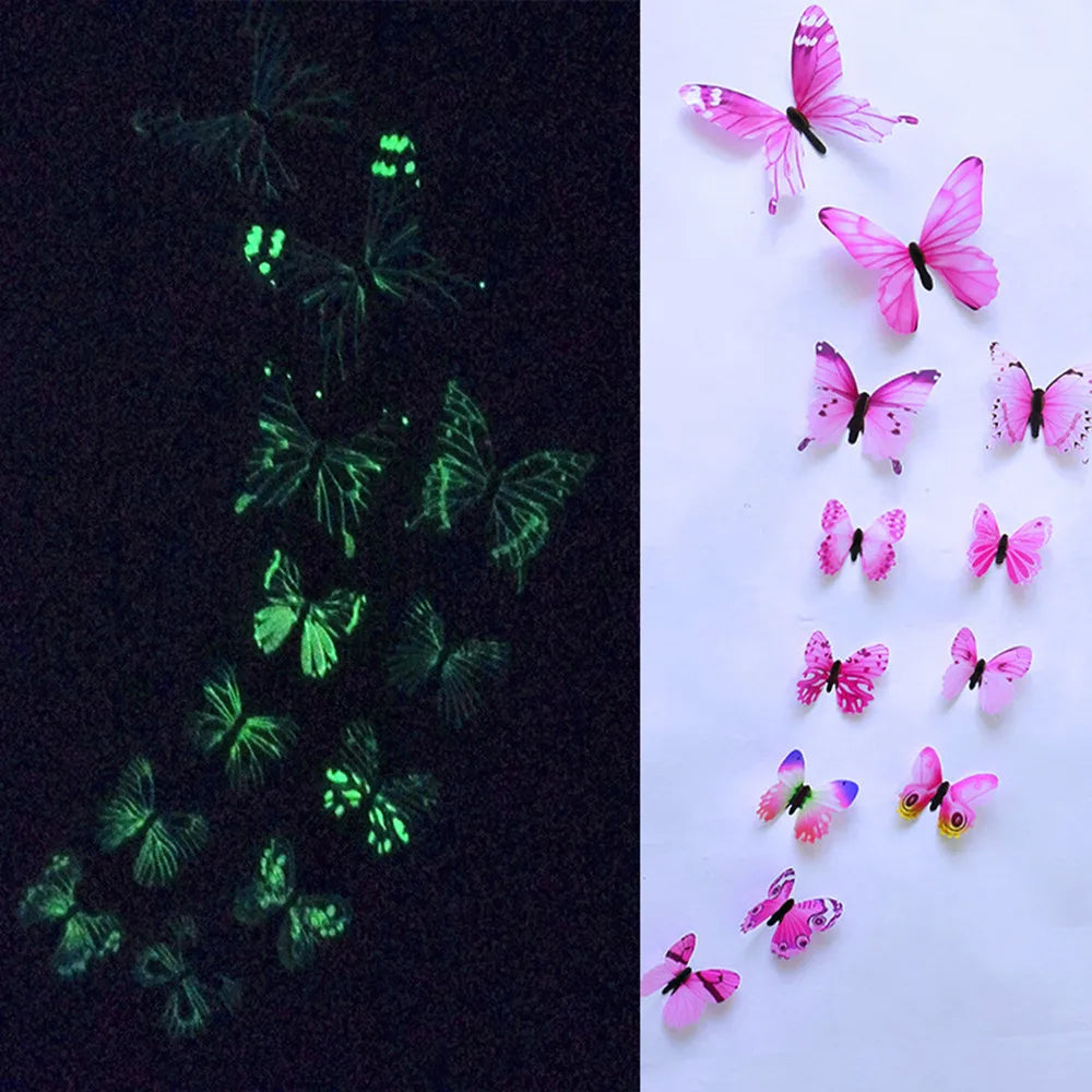 12 Glow in the Dark 3D Butterfly Wall Stickers | Luminous Decals Wall Sticker Decals Babs Pink