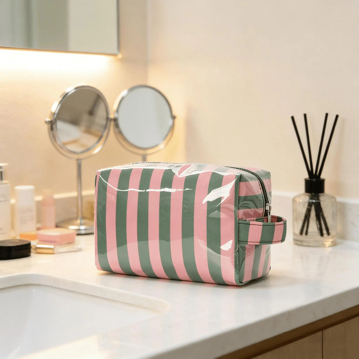 Striped Women's Travel Toiletry & Makeup Organizer Bag Travel Cosmetic Bag Babs