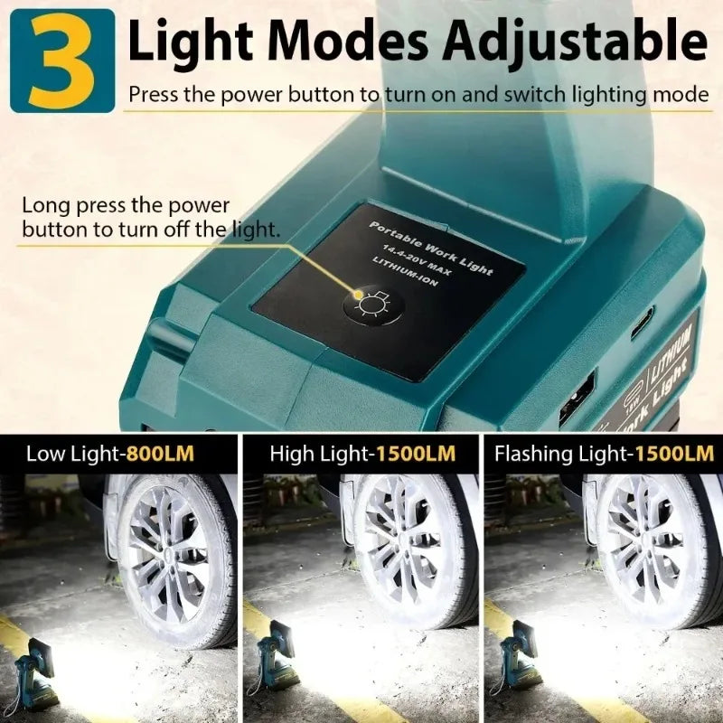 Makita 18V Compatible 15W Cordless LED Work Light – 2000 Lumens Cordless LED Work Light Babs