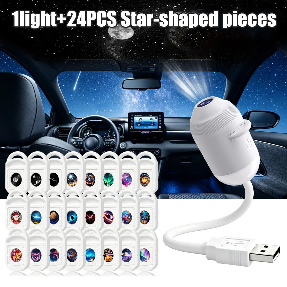 USB Starry Sky Galaxy Projector Night Light – Car & Home Galaxy Projector Lamp Babs White-24Slices