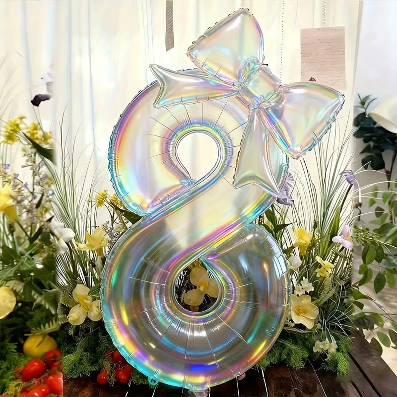 40" Iridescent Number Balloon & Bowknot Kit – Birthday Party Party Balloon Kit Babs 8 40Inch