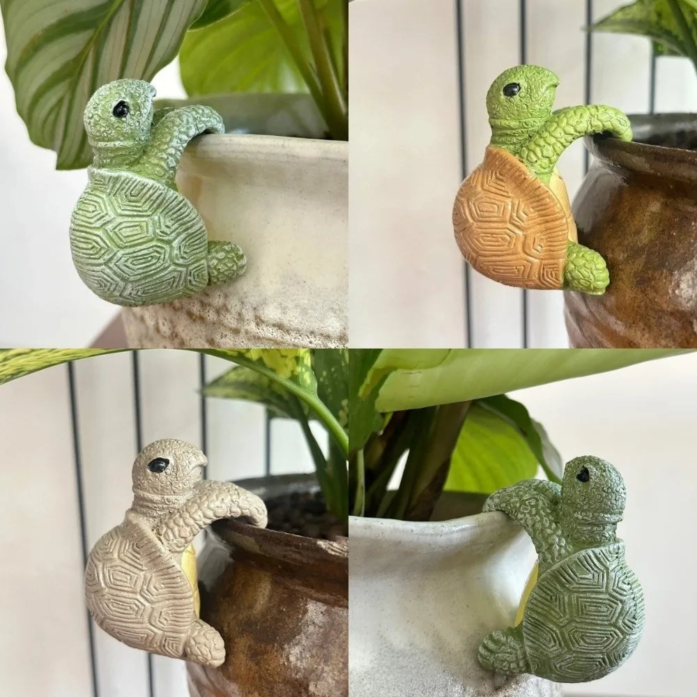Turtle Pot Buddy Resin Garden Ornament | Whimsical Hanging Decor Garden Figurine Babs