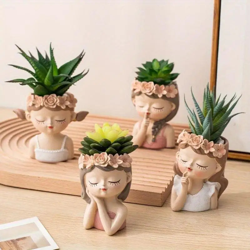 Nordic Cute Girl Resin Planter for Succulents & Cactus Decorative Planter Babs