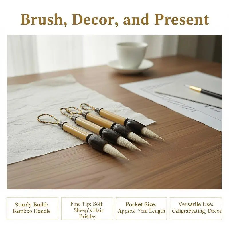 Mini Bamboo Calligraphy Brush 9cm – Goat Hair, Pocket Size Calligraphy Brush Babs