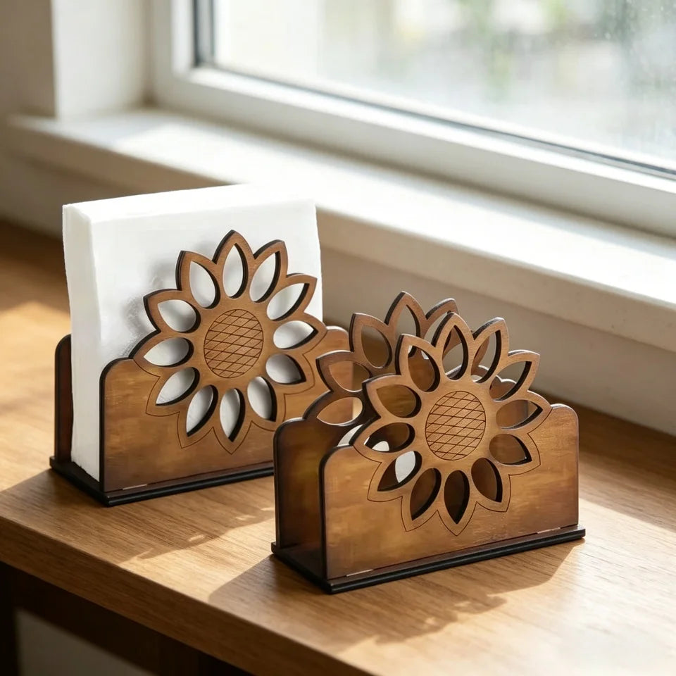 Wooden Sunflower Napkin Holder – Farmhouse Cocktail Style Napkin Holder Babs