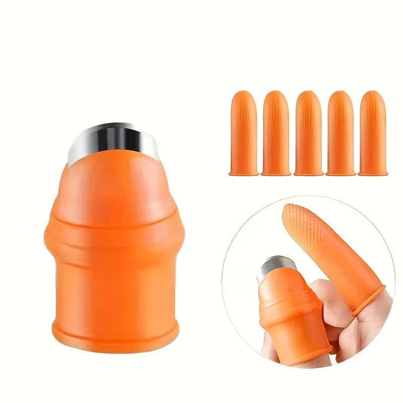 6-Piece Silicone Thumb Knife Set – Stainless Steel Garden Cutter Thumb Harvest Knife Babs Orange
