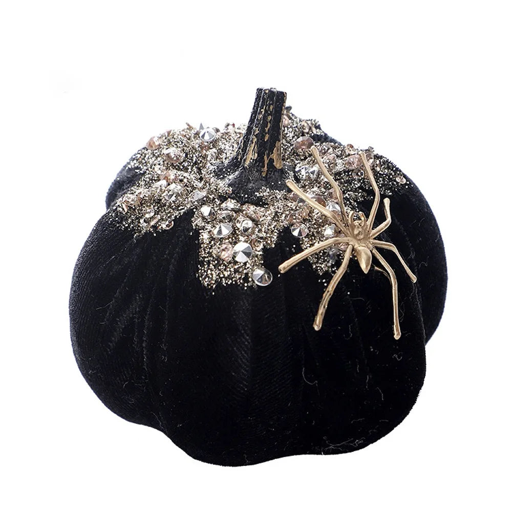 Flannel Halloween Pumpkin Ornament with Spider – Table Decor Halloween Ornament Babs Black