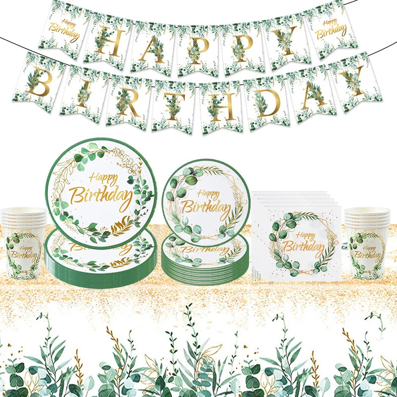 Eucalyptus Disposable Tableware Set – Paper Plates, Cups & Napkins Disposable Tableware Set Babs