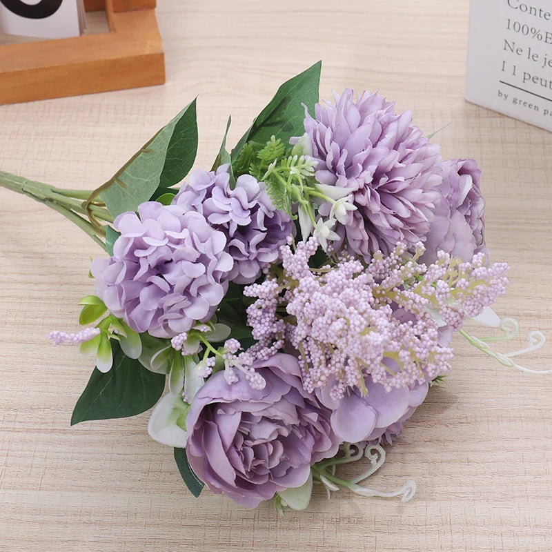 Silk Peony Rose Artificial Flower Bouquet – Wedding & Home Décor Artificial Flower Bouquet Babs Purple
