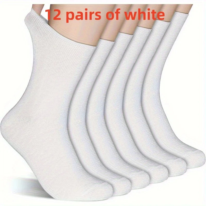 12 Pairs Loose-Top Breathable Knit Socks with Elastic Cuffs Casual Knit Socks Babs WHITE One Size
