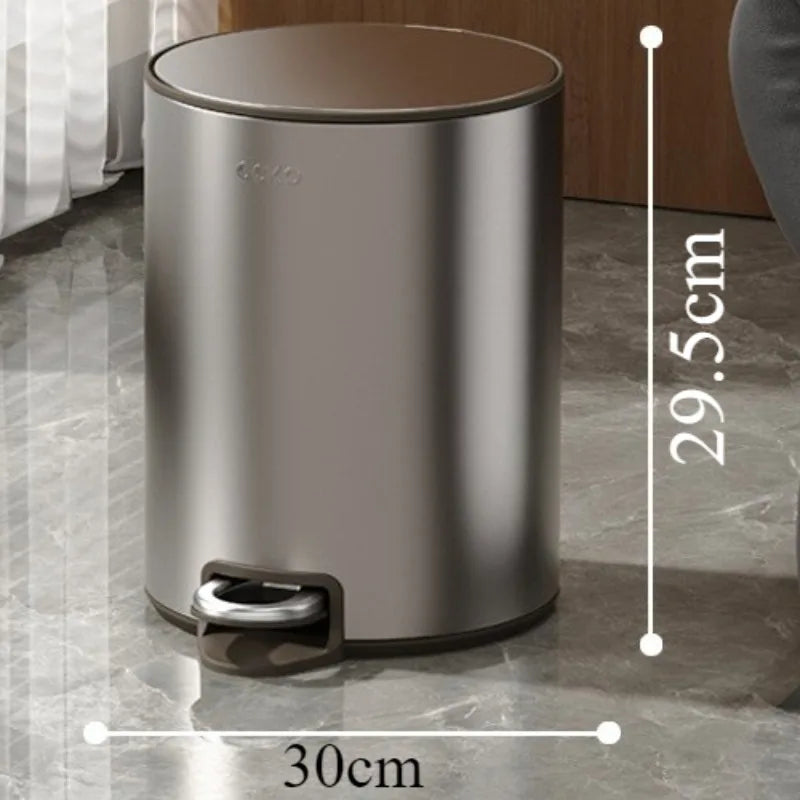 Stainless Steel Pedal Trash Can | 7L 11L 15L Round Dustbin Pedal Trash Can Babs 7L-Gray