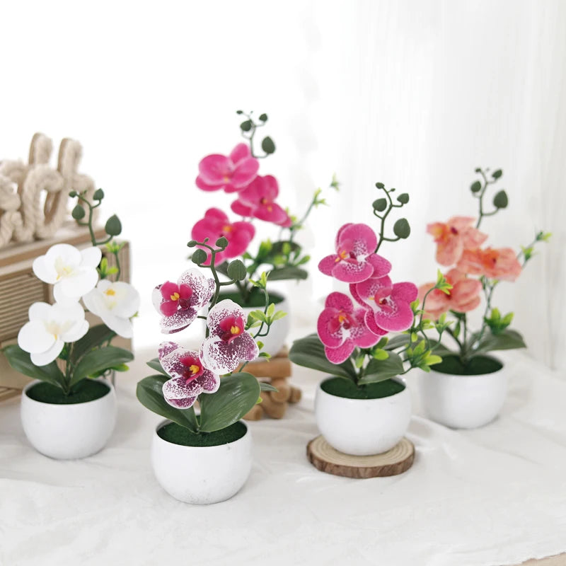 Butterfly Orchid Artificial Potted Plant Faux Bonsai with Vase Artificial Potted Flower Babs