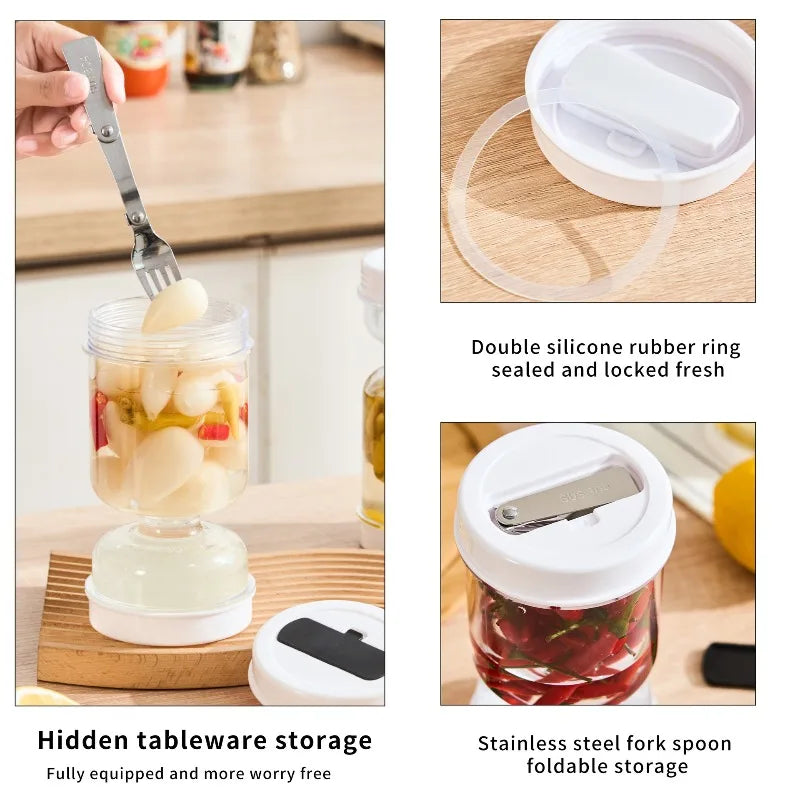 Pickle Storage Jar – Dry Wet Separation Container with Fork Food Storage Container Babs