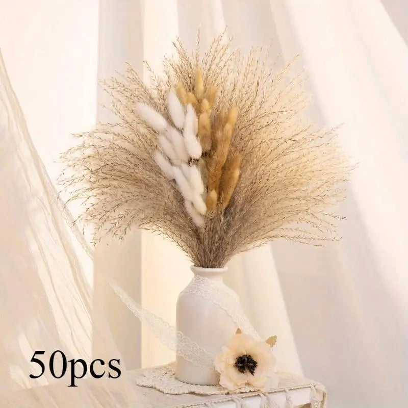 50pcs Boho Pampas Grass Artificial Dried Flowers – Vase & Wedding Artificial Dried Flowers Babs 50pcs