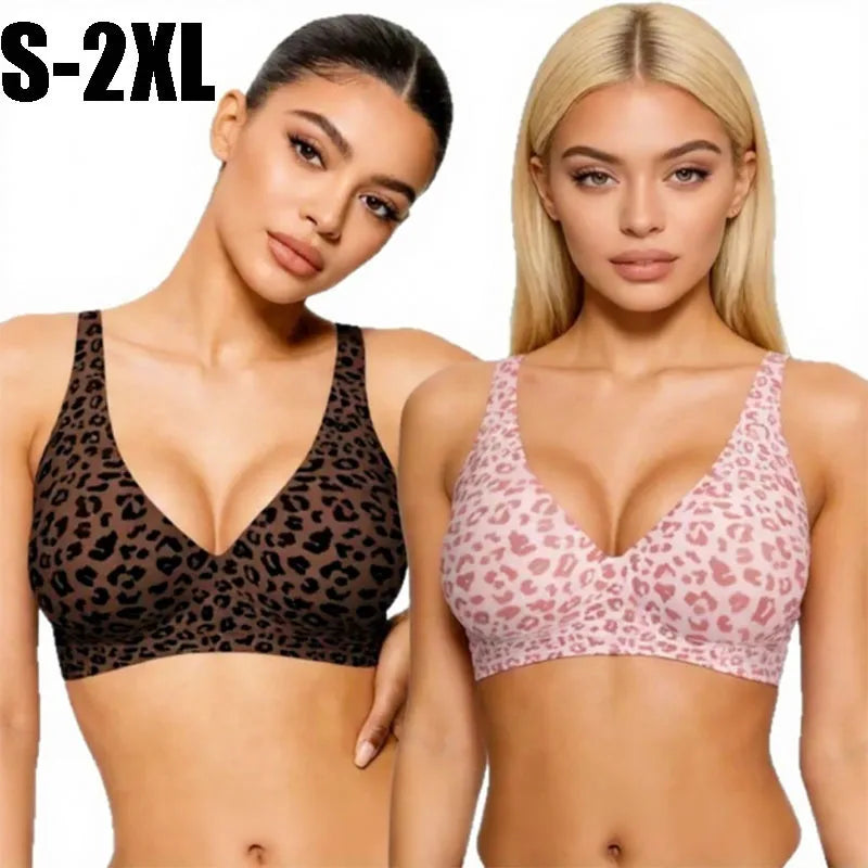 Ice Silk Leopard Deep V Seamless Wireless Bra | Wire-Free Seamless Wireless Bra Babs