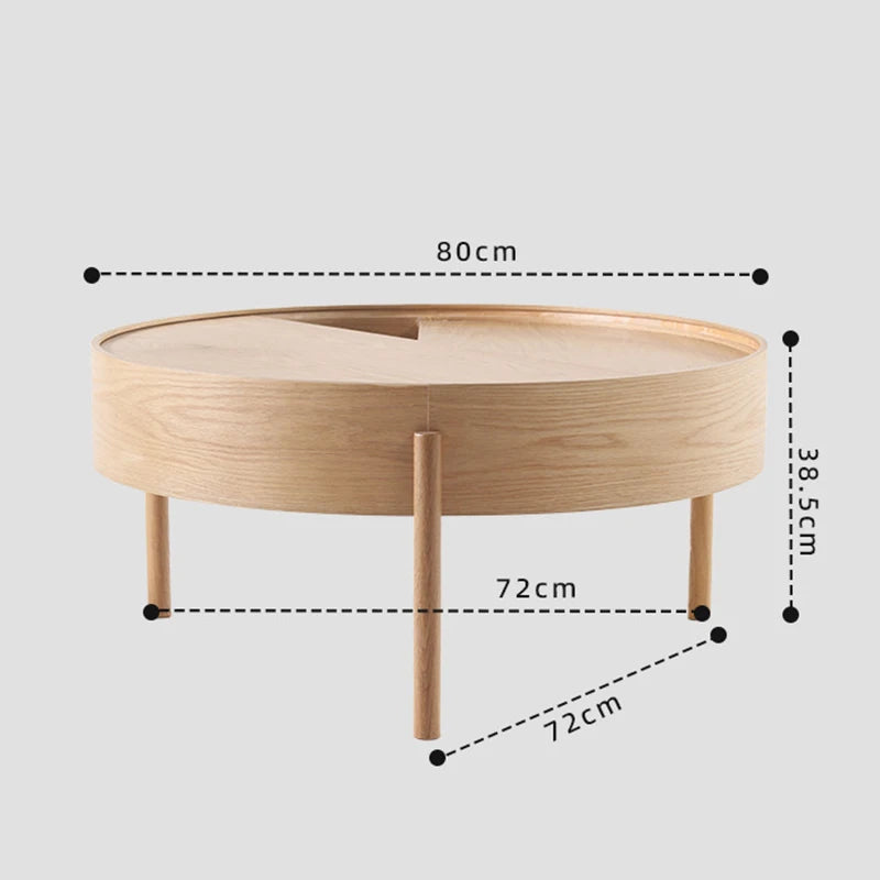 Nordic Solid Wood Round Coffee Table with Storage | Modern Coffee Table Babs Log Color - Large