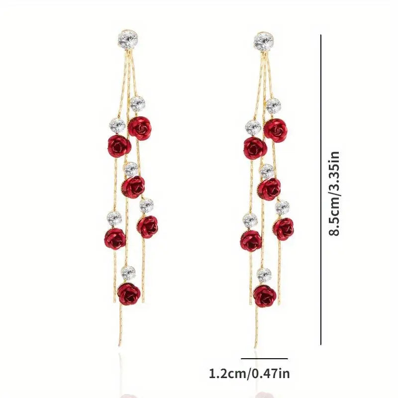 Rose Petal Drop Earrings – Blue White Tassel Dangle for Women Dangle Drop Earrings Babs