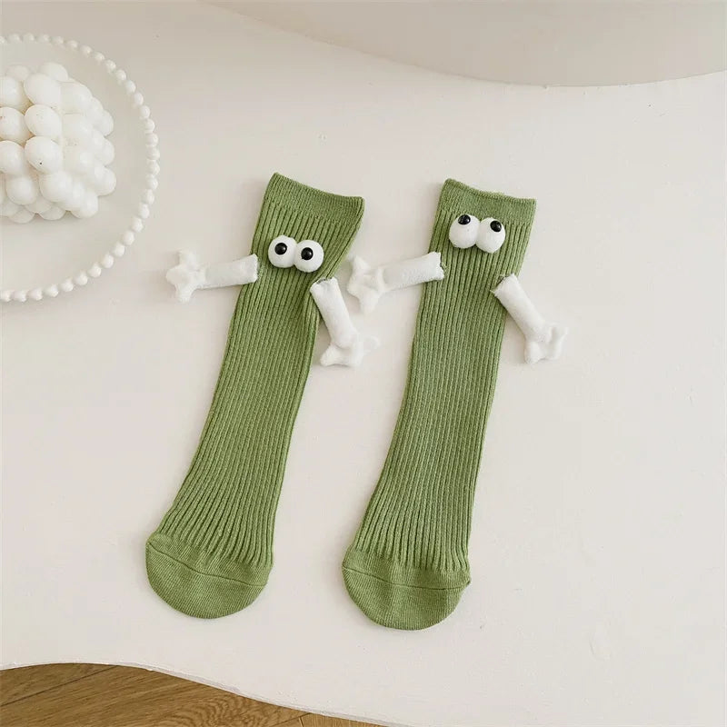 Magnetic Hand-Hold Family Matching Cotton Crew Socks Kids Adults Family Matching Socks Babs Green 3Pairs