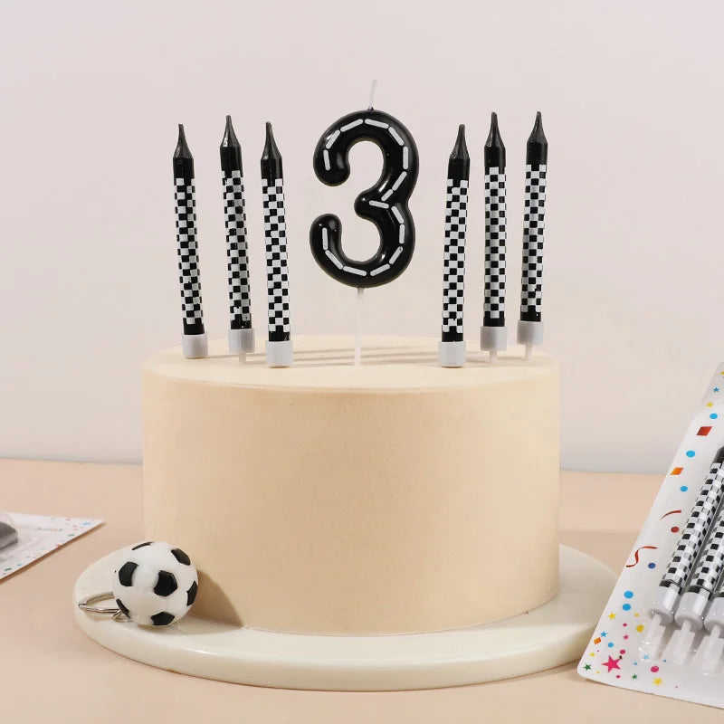 7-Pc Racing Car Birthday Candles & Checkered Cake Topper Set Birthday Cake Candles Babs