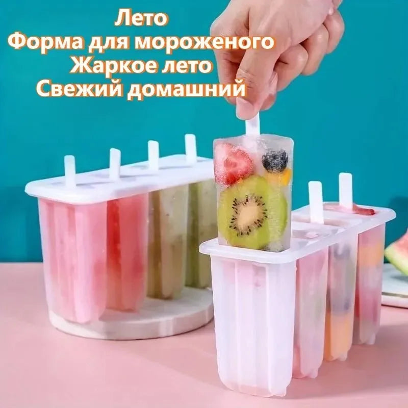 4-Grid Reusable Popsicle Mold DIY Ice Cream Maker Kit for Kids Popsicle Mold Kit Babs