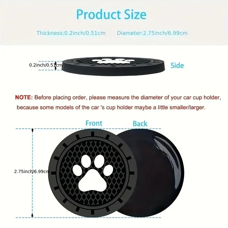2-Pack Paw Silicone Car Cup Holder Coasters – Anti-Slip Fit Car Cup Holder Coaster Babs