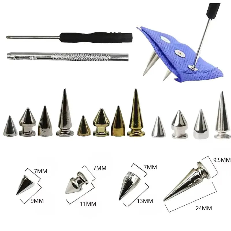 Pyramid Metal Spike Studs Screw-Back Rivets – 80–160 Sets DIY DIY Craft Rivets Babs