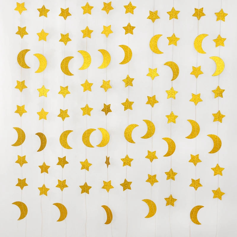Star Moon Paper Banner Garland – Eid Mubarak Ramadan Decor Party Banner Garland Babs D