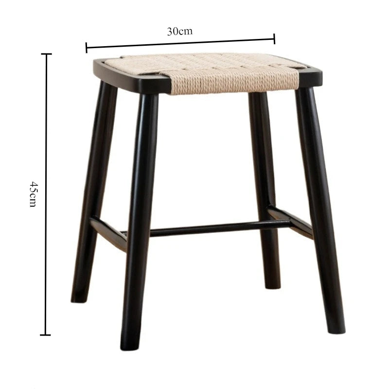 Nordic Solid Oak Stool – Handmade Rattan, 4 Heights Available Solid Wood Stool Babs Black Oak-45CM