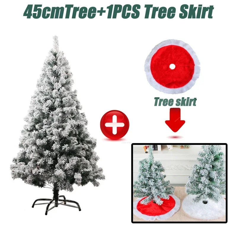 White Flocked Christmas Tree with Tree Skirt & Snow – PVC Artificial Christmas Tree Babs Tree Red Tree skirt
