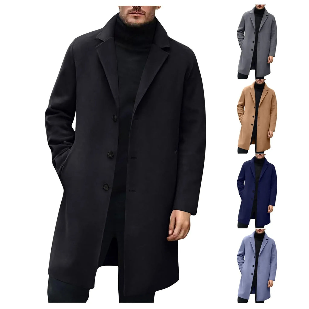 Men's Wool Blend Trench Coat – Single Breasted Overcoat Wool Blend Overcoat Babs