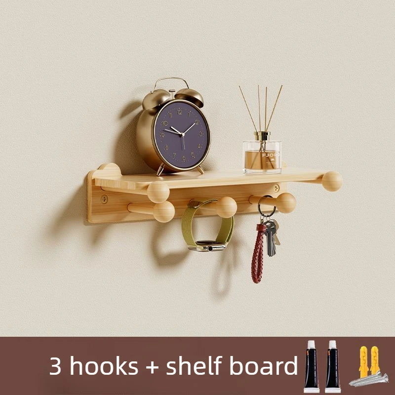 Wall Mounted Wooden Coat Rack – 6-Hook Pine Entryway Organizer Wall Coat Rack Babs 3 Hooks-with Board